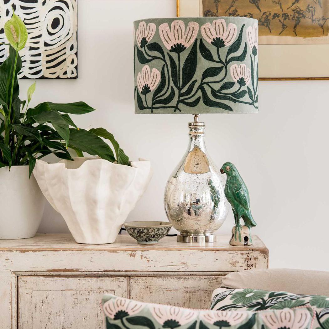 Ruby Star AD DAISY Velvet Drum Shade Sage Green-RUBY STAR-Ozlighting.com.au