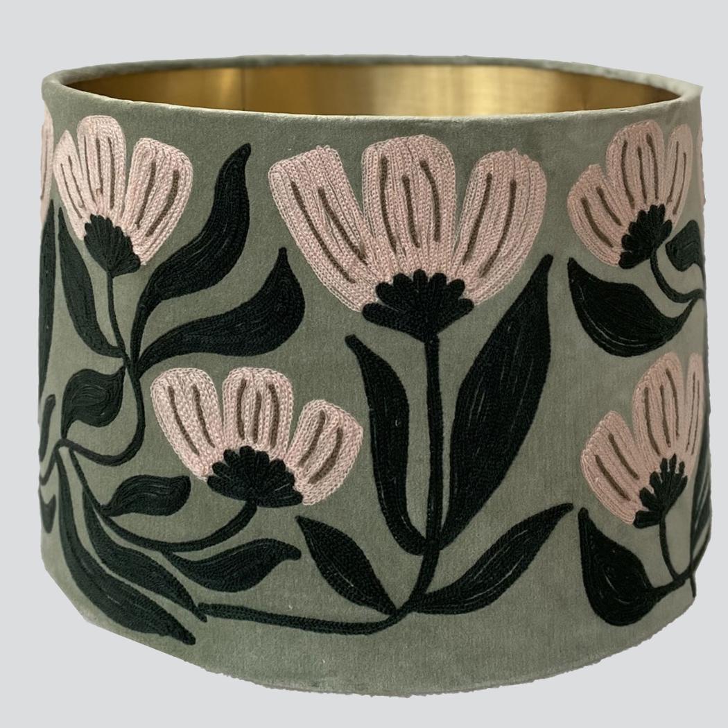 Ruby Star AD DAISY Velvet Drum Shade Sage Green-RUBY STAR-Ozlighting.com.au
