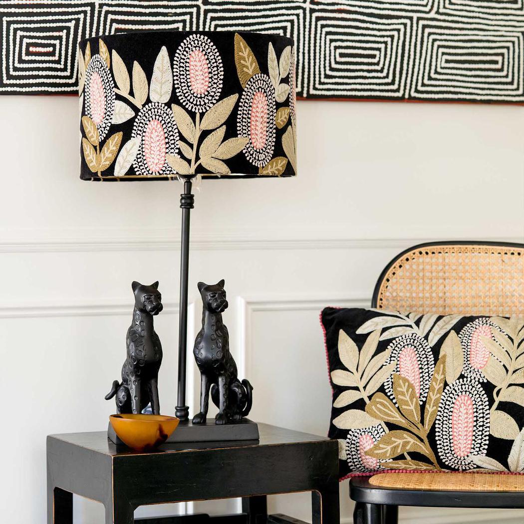 Ruby Star BANKSIA Velvet Drum Shade - Large Black Multi-RUBY STAR-Ozlighting.com.au