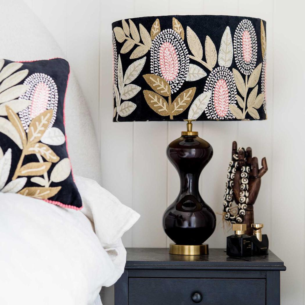 Ruby Star BANKSIA Velvet Drum Shade - Large Black Multi-RUBY STAR-Ozlighting.com.au
