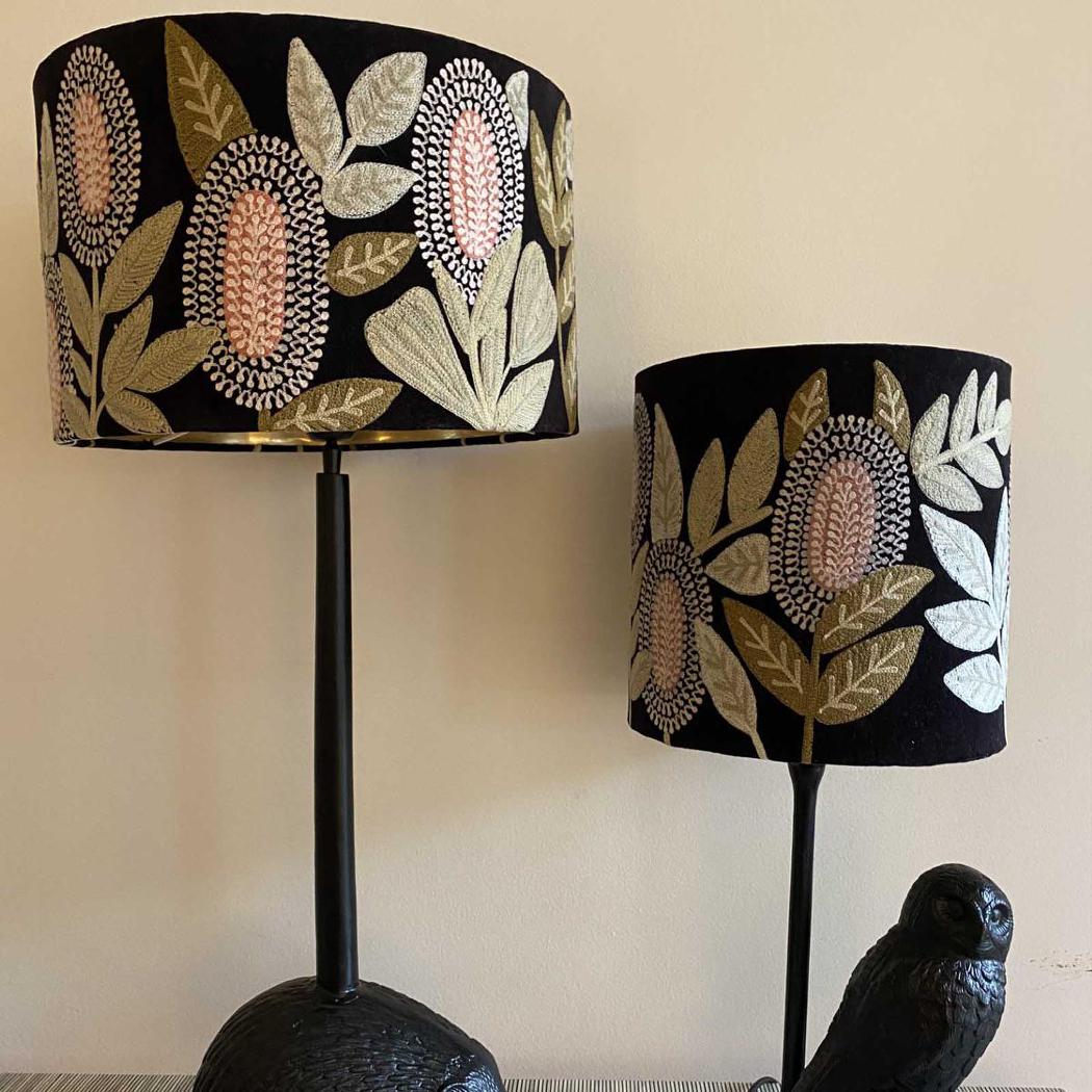 Ruby Star BANKSIA Velvet Drum Shade - Large Black Multi-RUBY STAR-Ozlighting.com.au