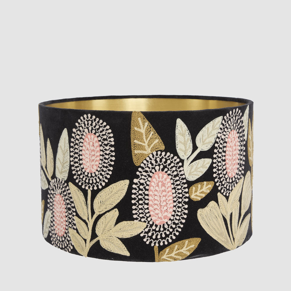 Ruby Star BANKSIA Velvet Drum Shade - Large Black Multi-RUBY STAR-Ozlighting.com.au