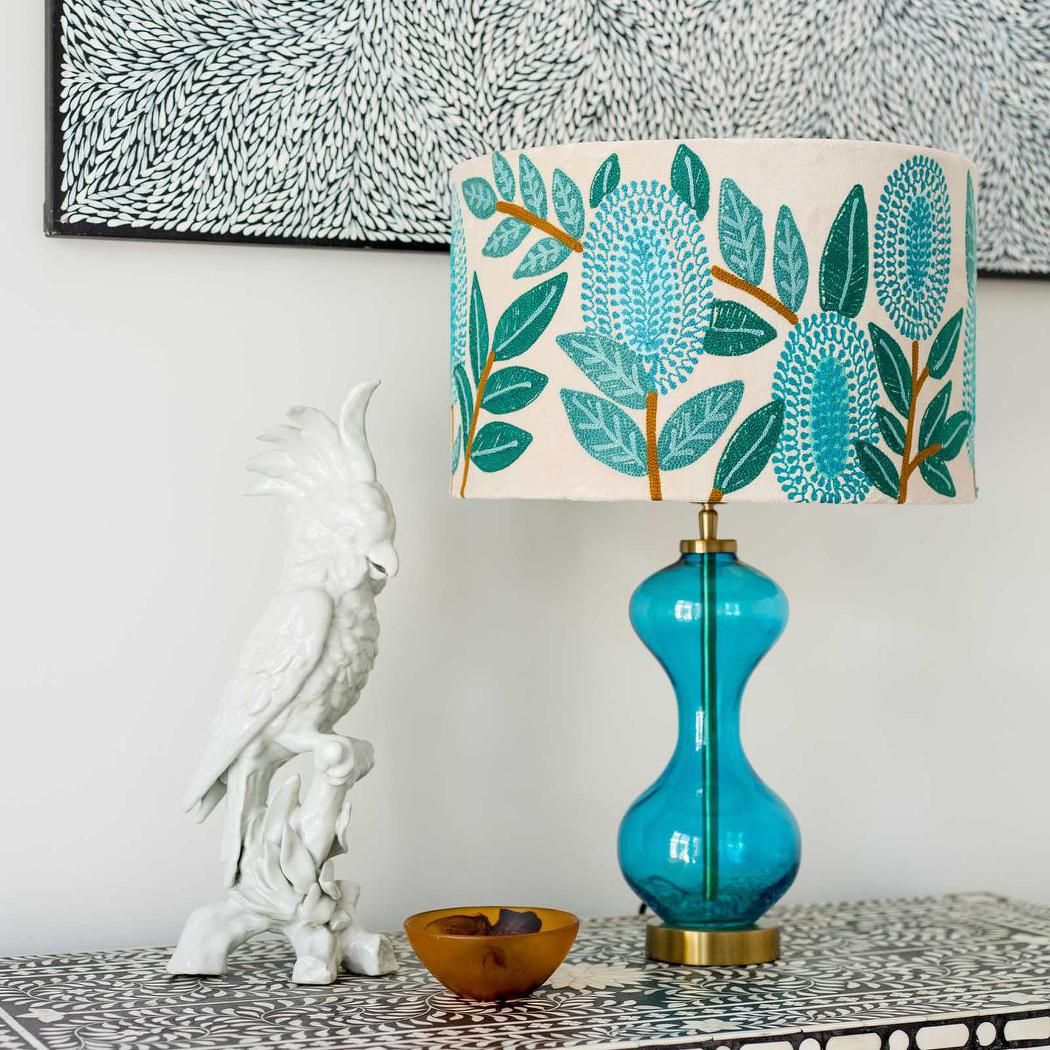 Ruby Star BANKSIA Velvet Drum Shade - Large Turquoise Multi-RUBY STAR-Ozlighting.com.au