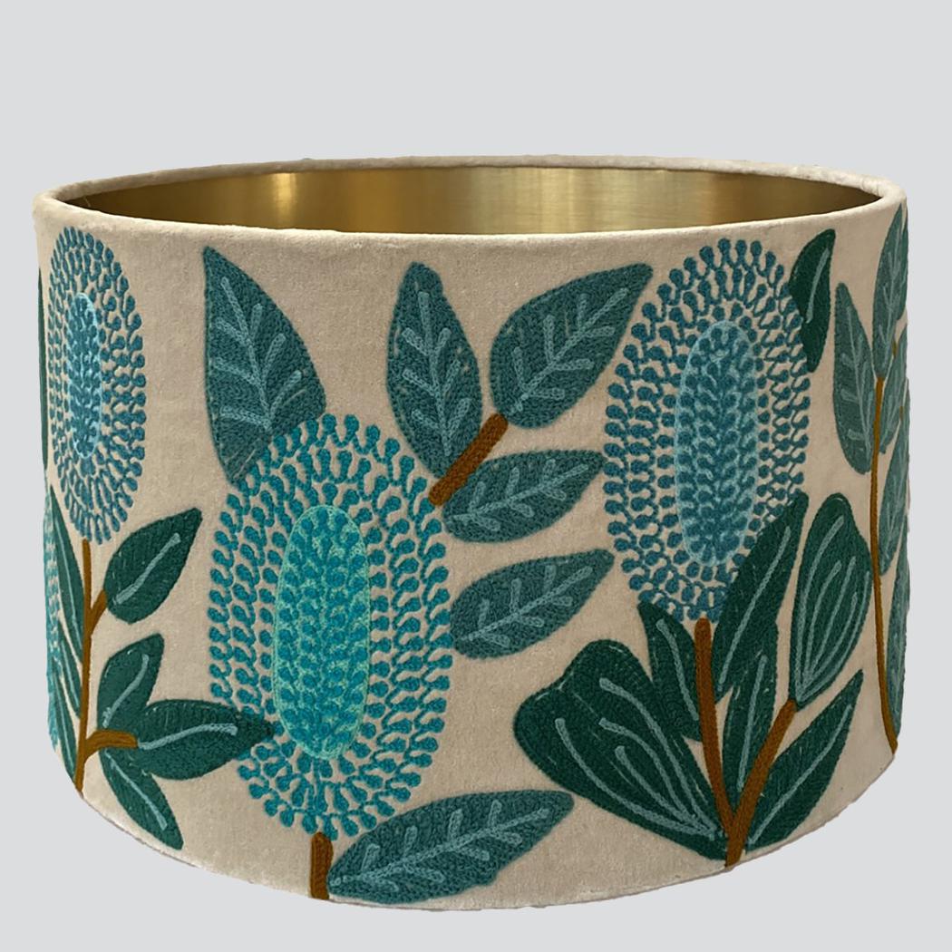 Ruby Star BANKSIA Velvet Drum Shade - Large Turquoise Multi-RUBY STAR-Ozlighting.com.au