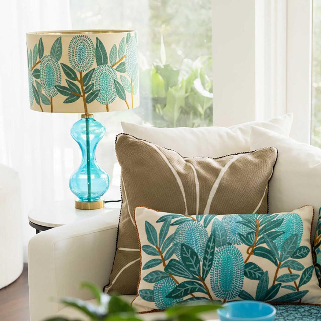 Ruby Star BANKSIA Velvet Drum Shade - Medium Turquoise Multi-RUBY STAR-Ozlighting.com.au