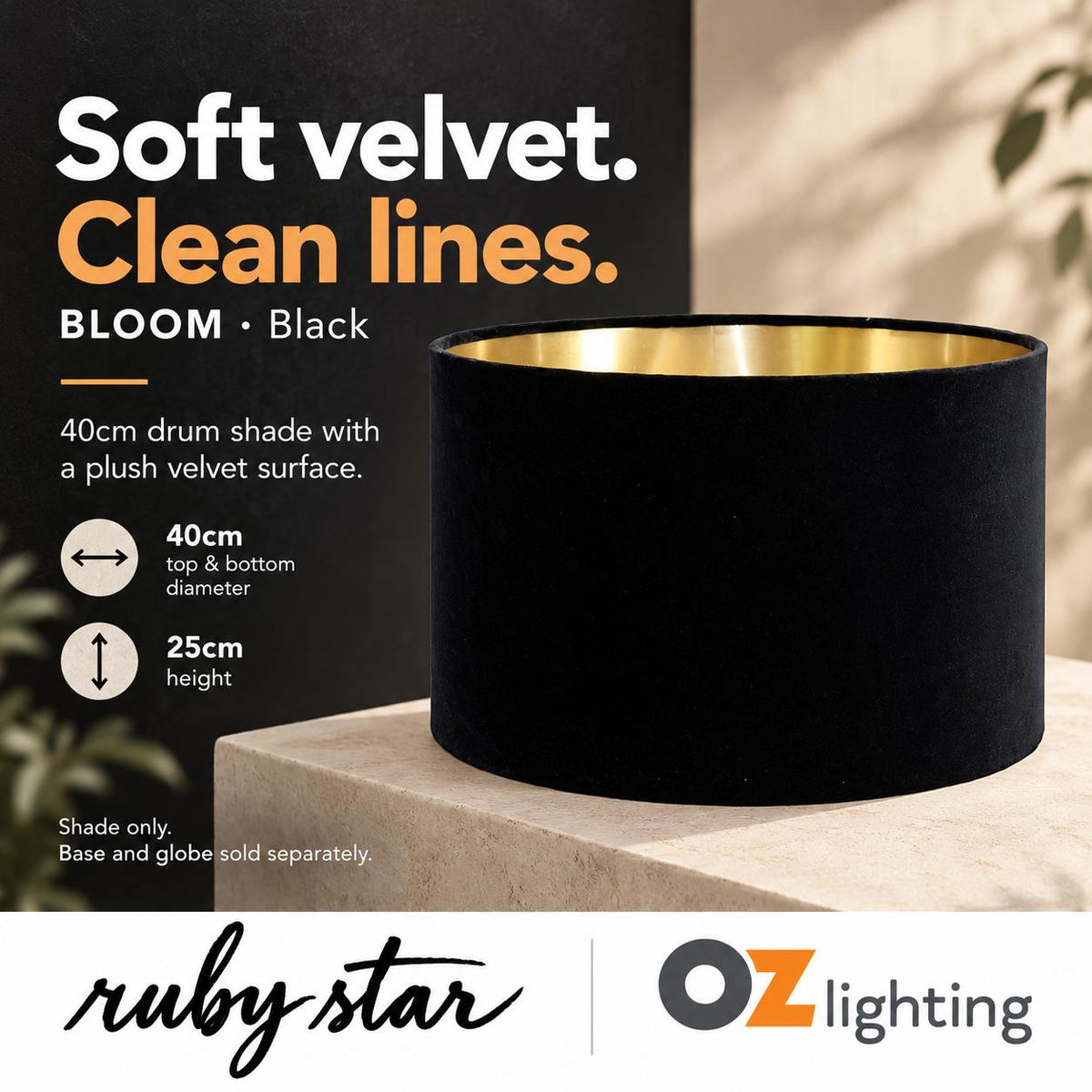 Ruby Star BLOOM Drum Shade - 40cm, Black-RUBY STAR-Ozlighting.com.au