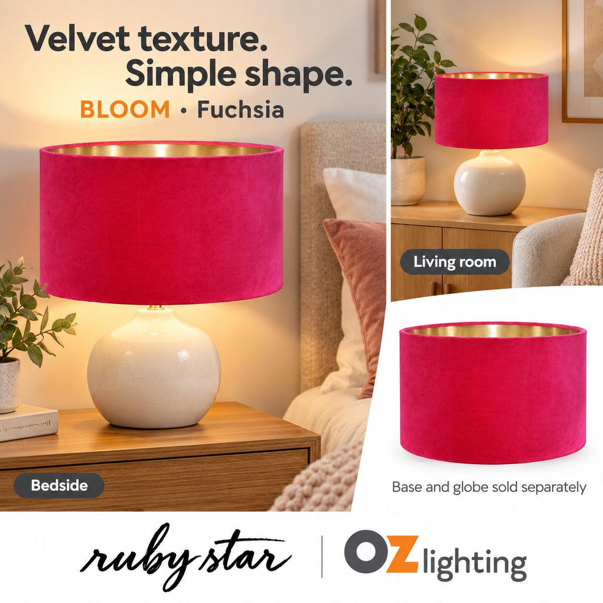 Ruby Star BLOOM Drum Shade - 40cm, Fuchsia-RUBY STAR-Ozlighting.com.au