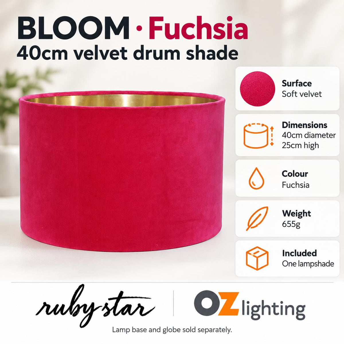 Ruby Star BLOOM Drum Shade - 40cm, Fuchsia-RUBY STAR-Ozlighting.com.au