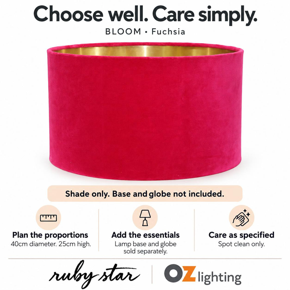 Ruby Star BLOOM Drum Shade - 40cm, Fuchsia-RUBY STAR-Ozlighting.com.au