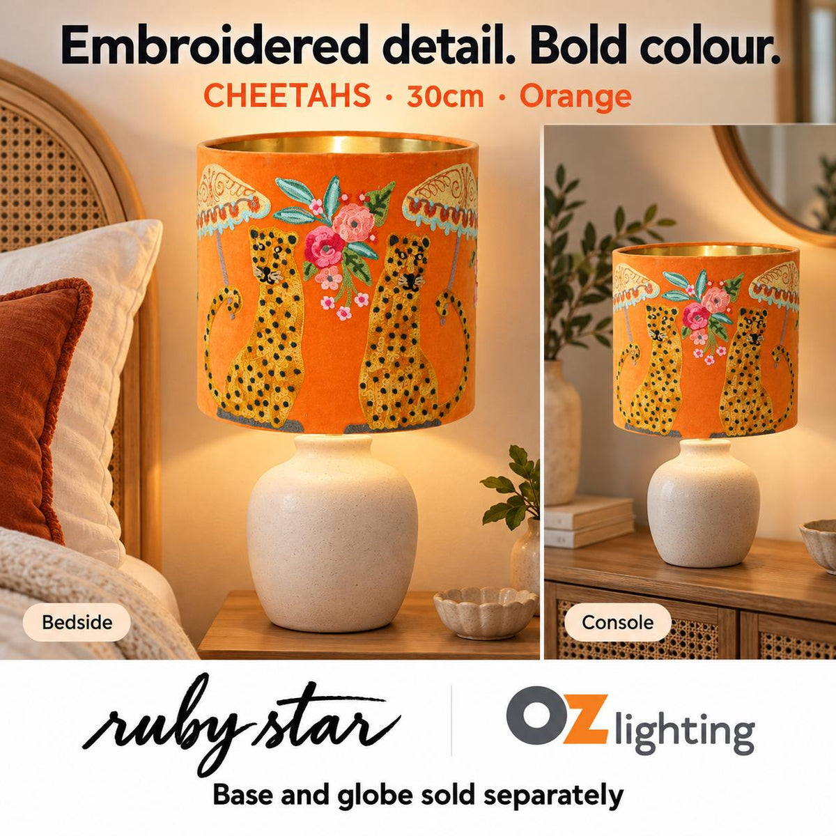 Ruby Star CHEETAHS Drum Shade - 30cm, Orange-RUBY STAR-Ozlighting.com.au