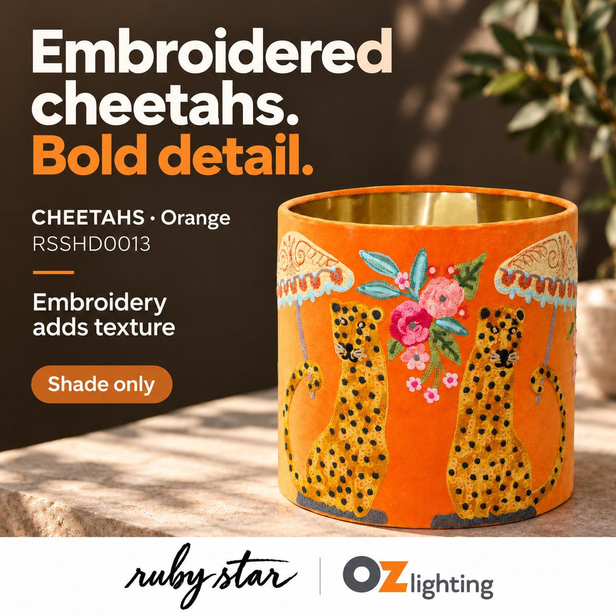 Ruby Star CHEETAHS Drum Shade - 30cm, Orange-RUBY STAR-Ozlighting.com.au