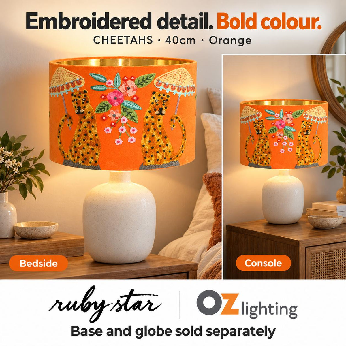 Ruby Star CHEETAHS Drum Shade - 40cm, Orange-RUBY STAR-Ozlighting.com.au