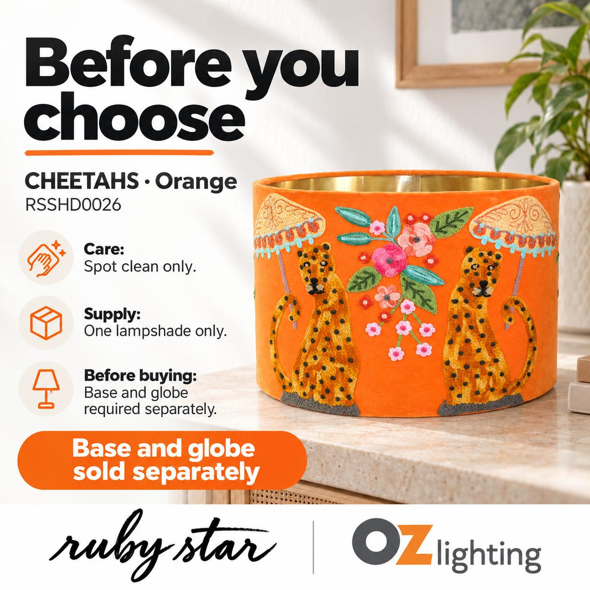 Ruby Star CHEETAHS Drum Shade - 40cm, Orange-RUBY STAR-Ozlighting.com.au