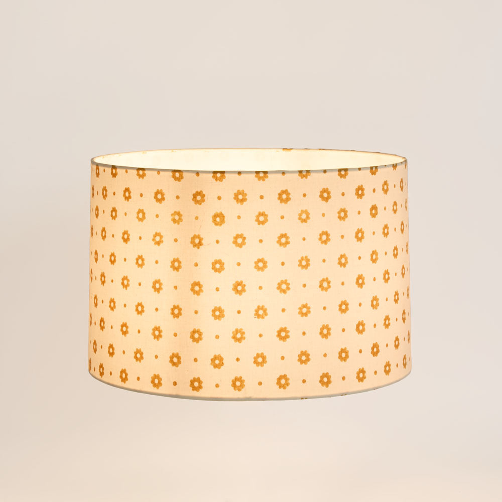 Ruby Star COTTAGE BLOOM Block Print Drum Shade Mustard-RUBY STAR-Ozlighting.com.au