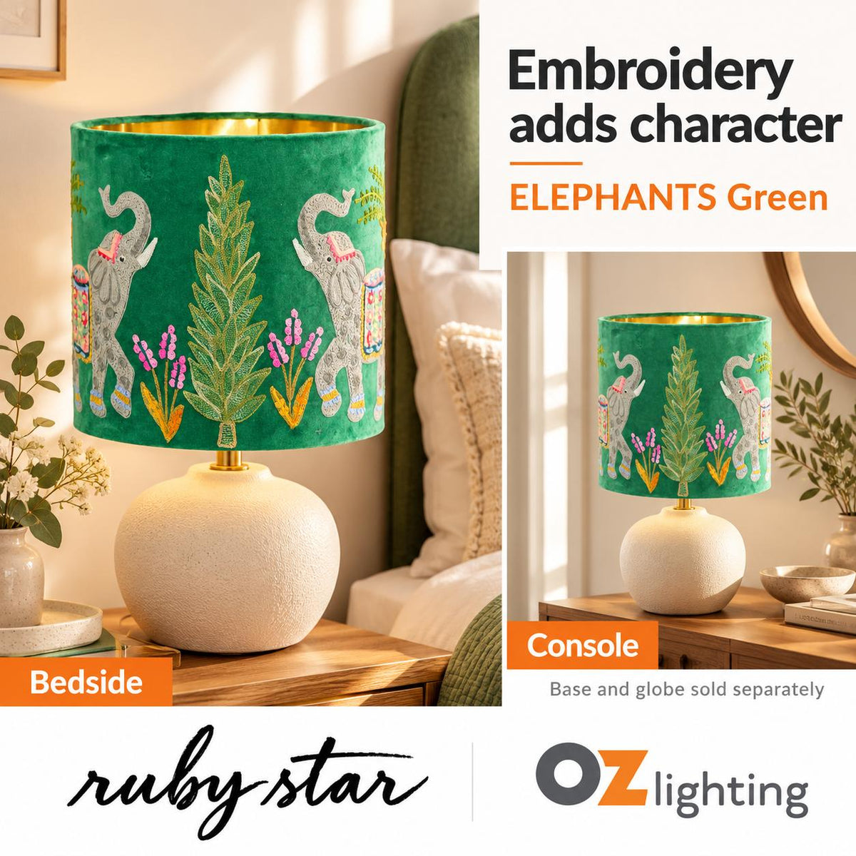Ruby Star ELEPHANTS Drum Shade - 30cm, Green-RUBY STAR-Ozlighting.com.au