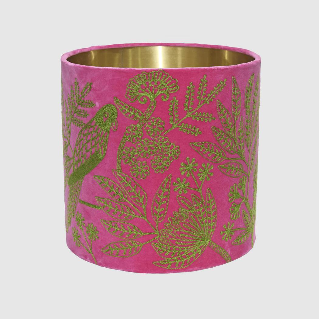 Ruby Star JUNGLE BIRD Drum Shade 30x30cm Pink & Green-RUBY STAR-Ozlighting.com.au