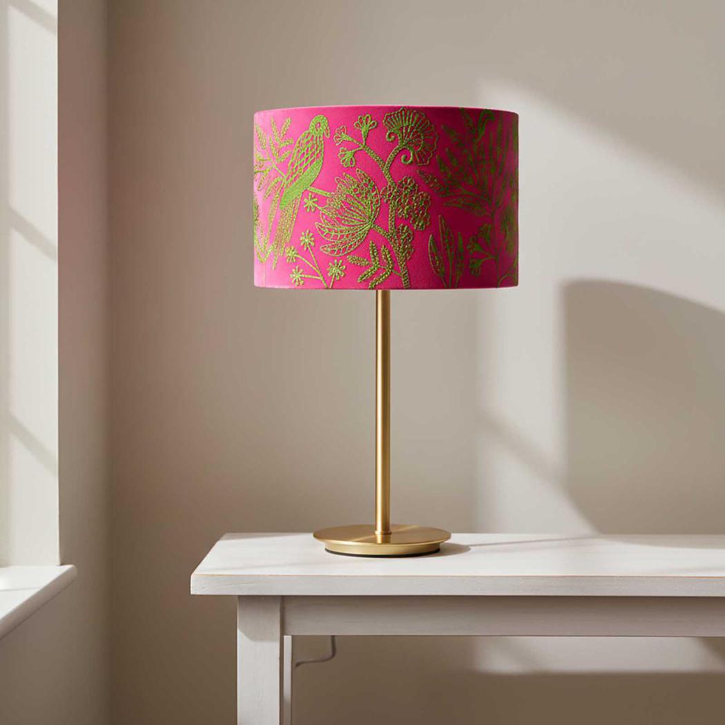 Ruby Star JUNGLE BIRD Drum Shade 40x25cm Pink & Green-RUBY STAR-Ozlighting.com.au