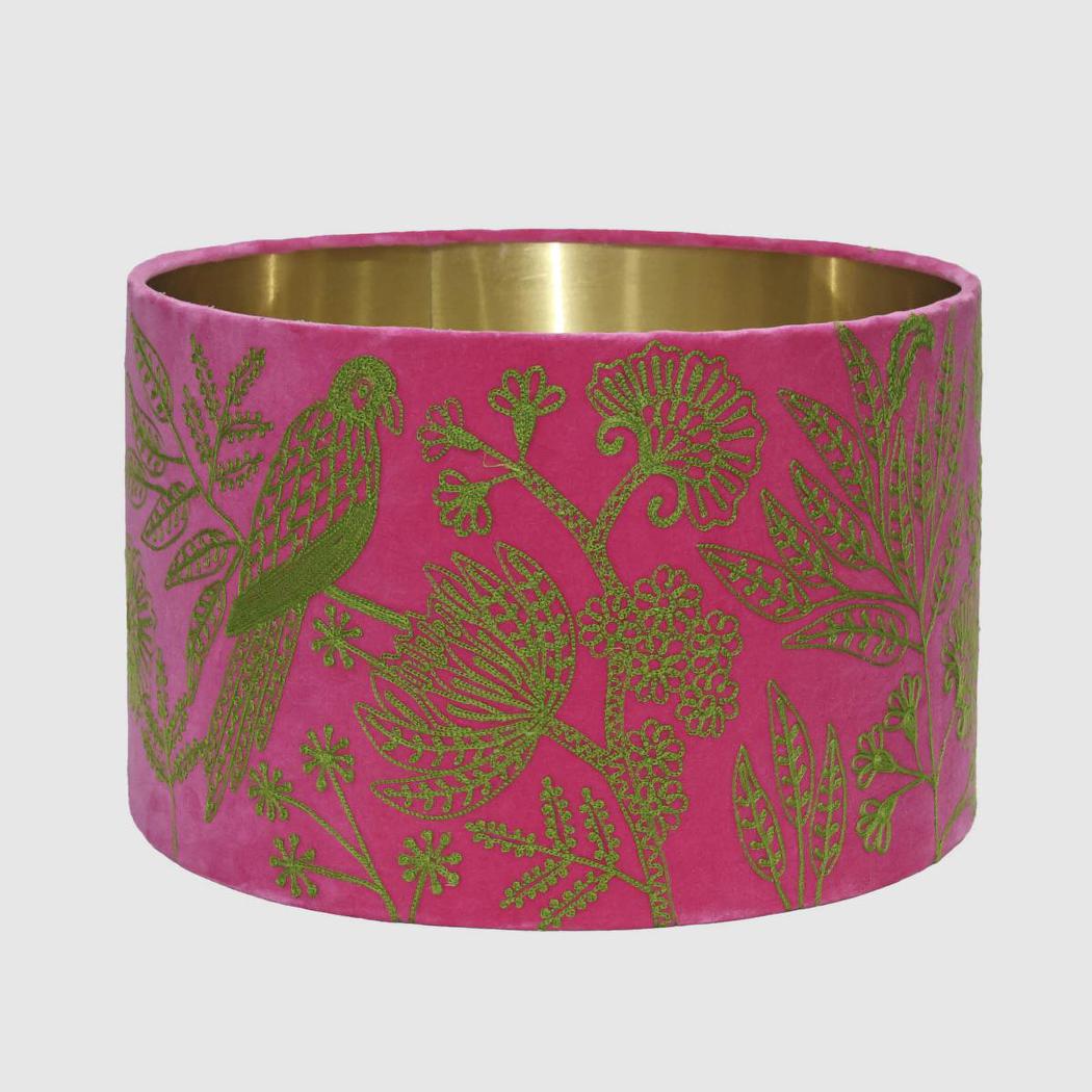 Ruby Star JUNGLE BIRD Drum Shade 40x25cm Pink & Green-RUBY STAR-Ozlighting.com.au