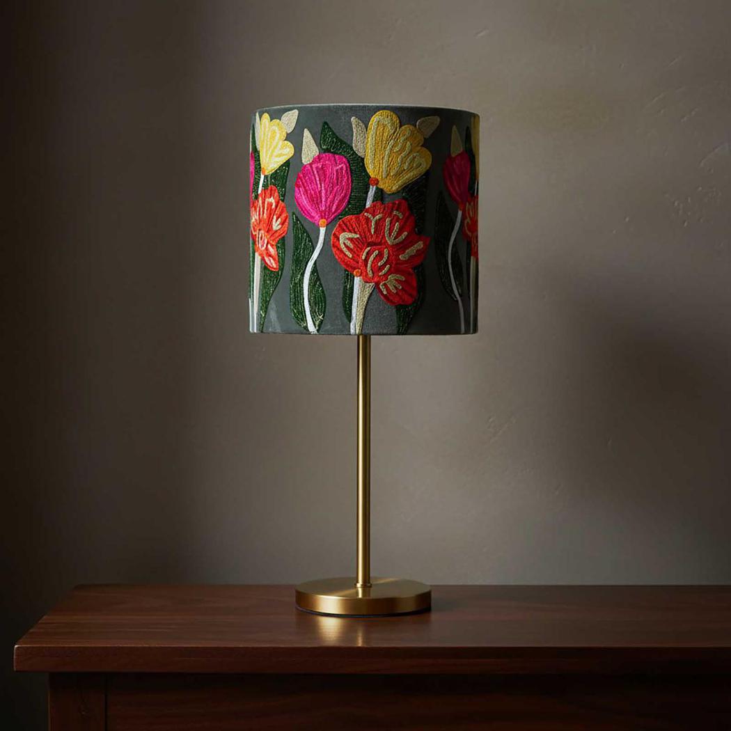 Ruby Star LOTUS FLOWER Drum Shade 30x30cm Grey-RUBY STAR-Ozlighting.com.au