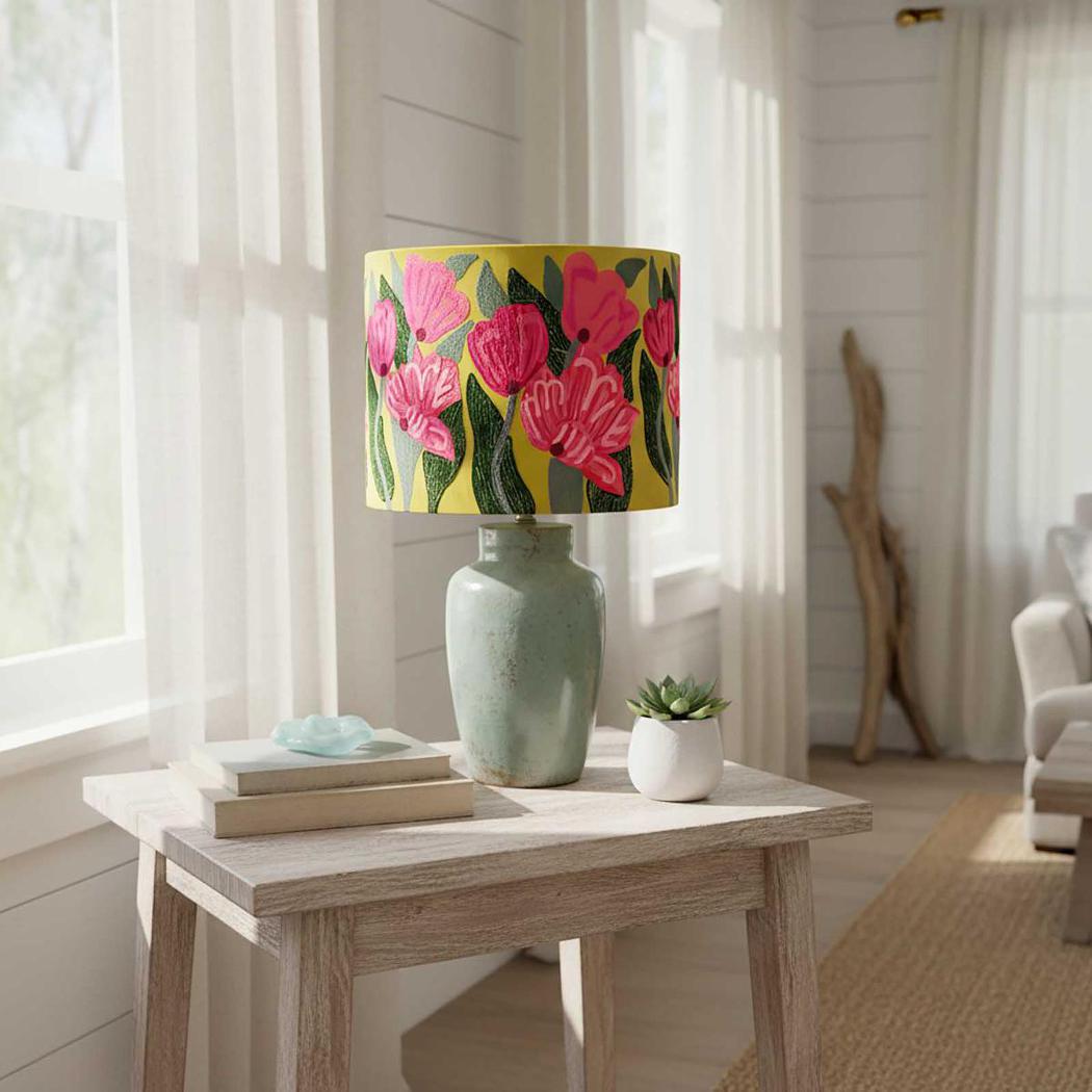 Ruby Star LOTUS FLOWER Drum Shade 30x30cm Yellow-RUBY STAR-Ozlighting.com.au