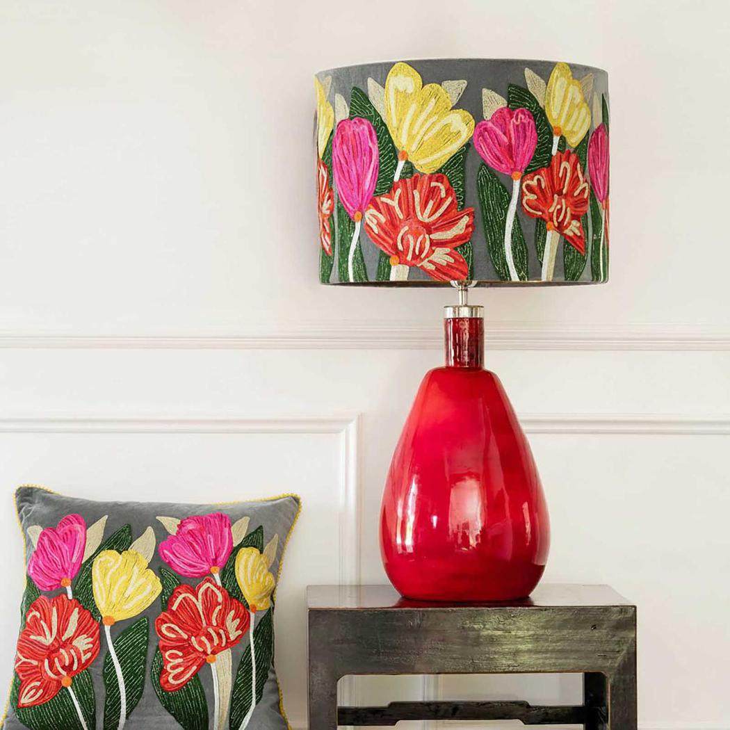 Ruby Star LOTUS FLOWER Drum Shade 40x25cm Grey-RUBY STAR-Ozlighting.com.au