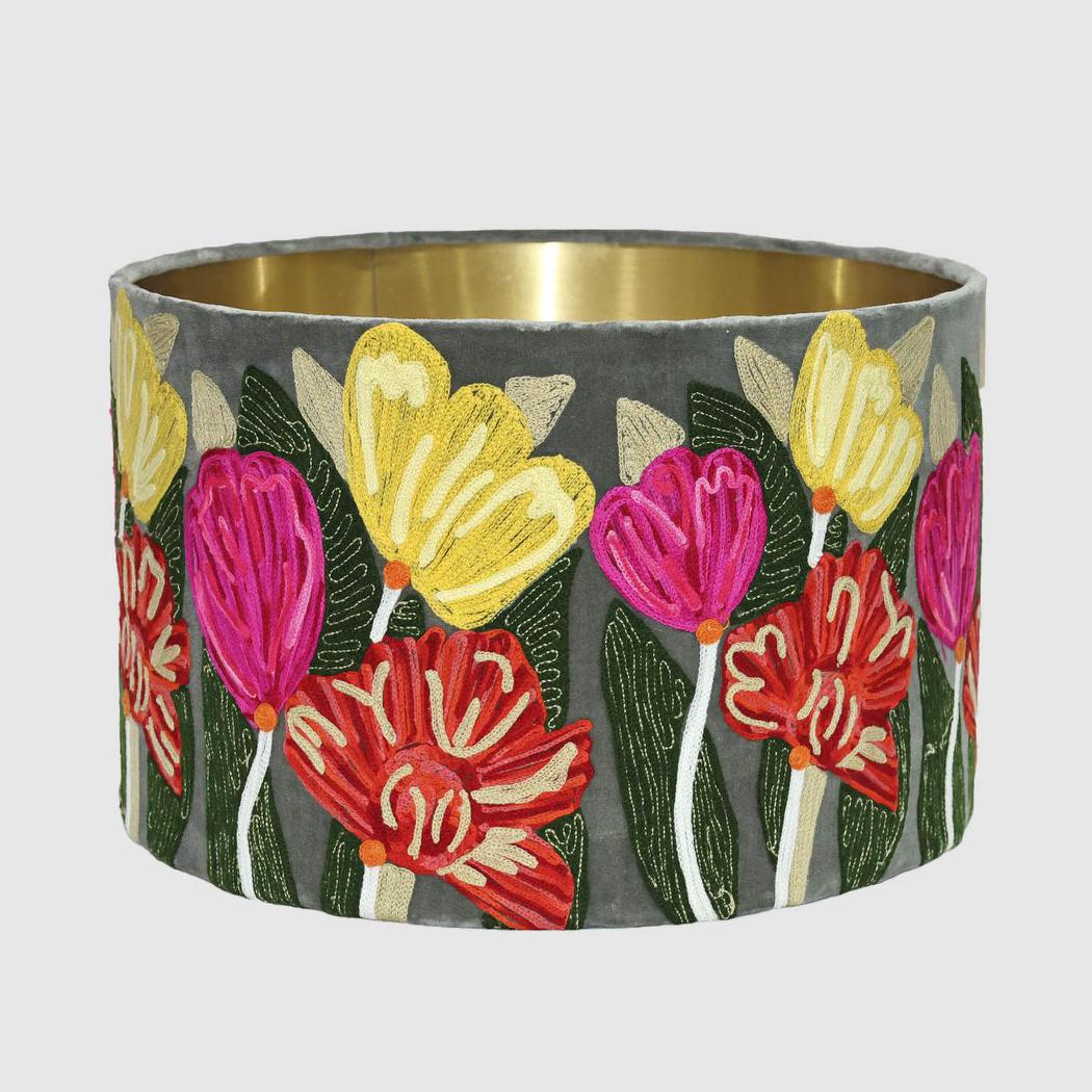 Ruby Star LOTUS FLOWER Drum Shade 40x25cm Grey-RUBY STAR-Ozlighting.com.au