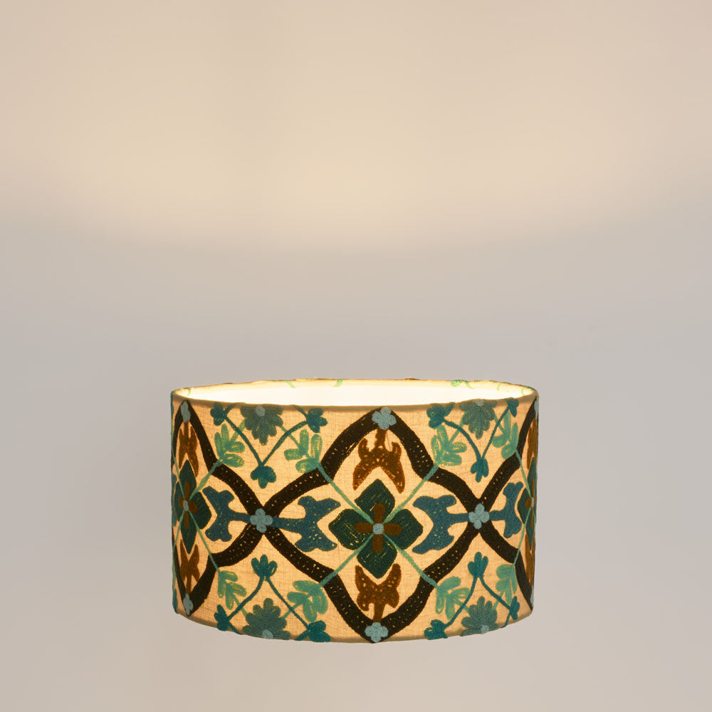 Ruby Star MOSAIC Cotton Drum Shade Turquoise Multi-RUBY STAR-Ozlighting.com.au