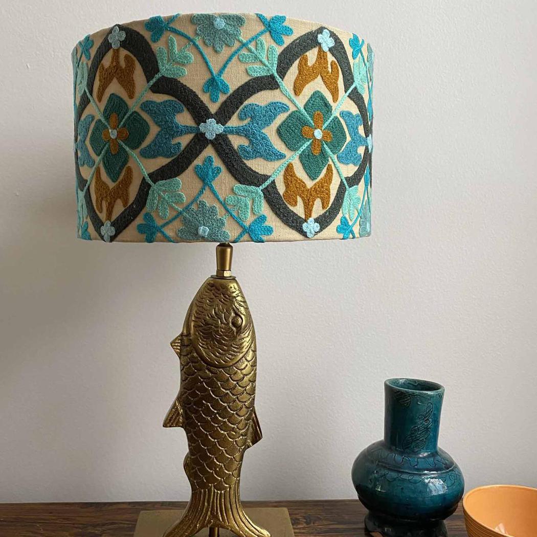 Ruby Star MOSAIC Cotton Drum Shade Turquoise Multi-RUBY STAR-Ozlighting.com.au