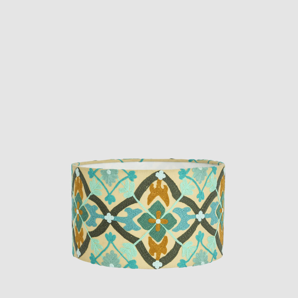 Ruby Star MOSAIC Cotton Drum Shade Turquoise Multi-RUBY STAR-Ozlighting.com.au