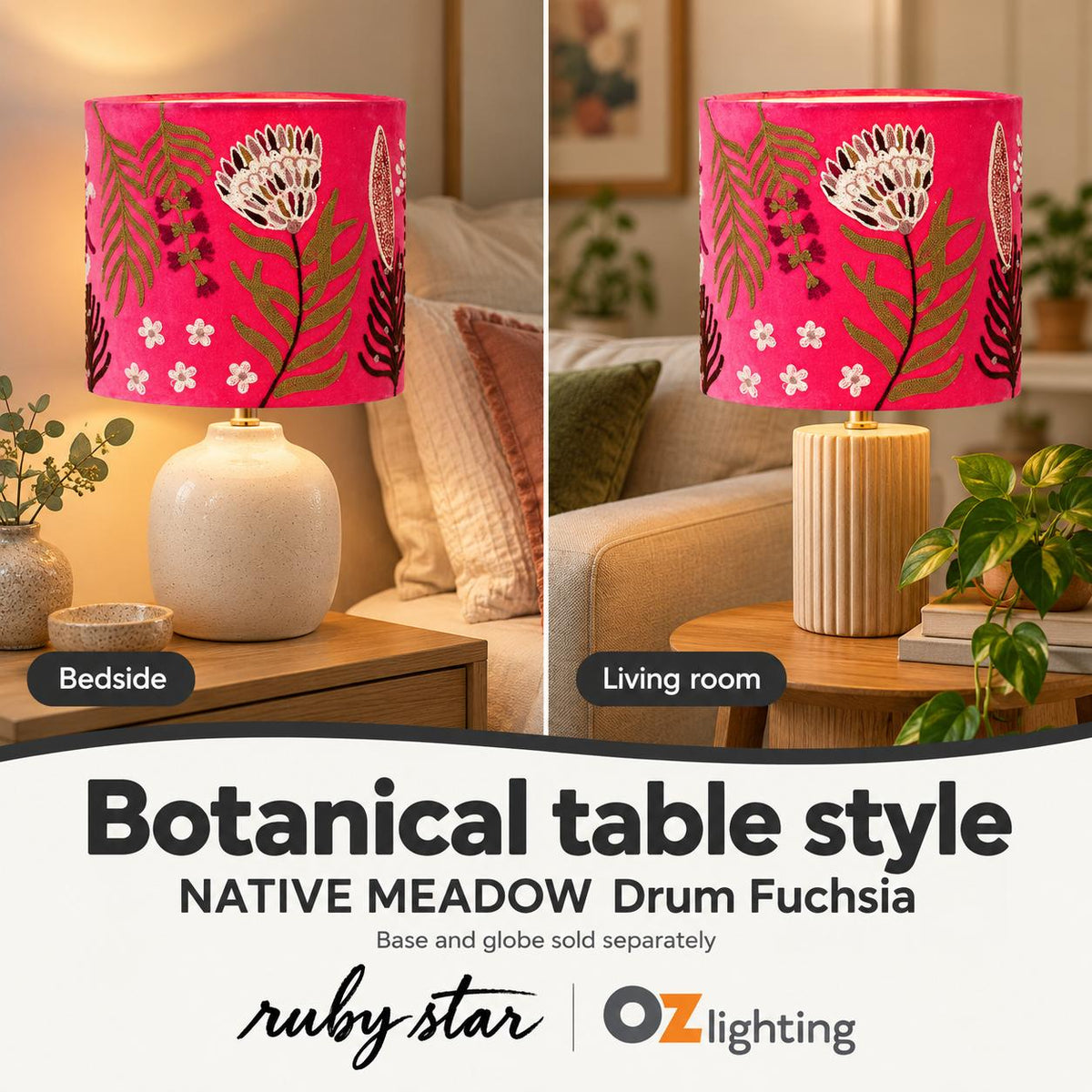 Ruby Star NATIVE MEADOW Drum Shade - 30cm, Fuchsia-RUBY STAR-Ozlighting.com.au