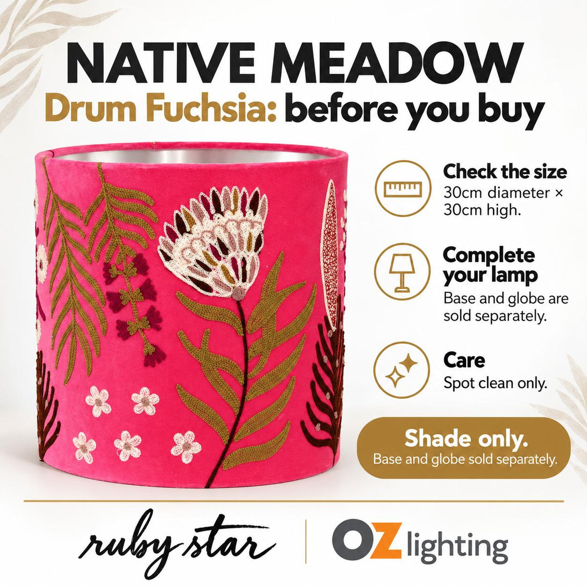 Ruby Star NATIVE MEADOW Drum Shade - 30cm, Fuchsia-RUBY STAR-Ozlighting.com.au
