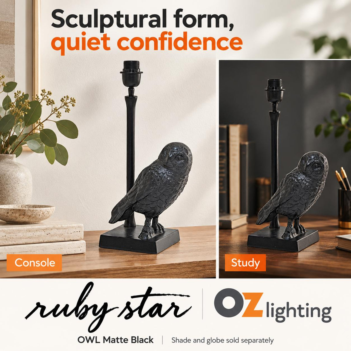 Ruby Star OWL Table Lamp Base Only - Matte Black-RUBY STAR-Ozlighting.com.au