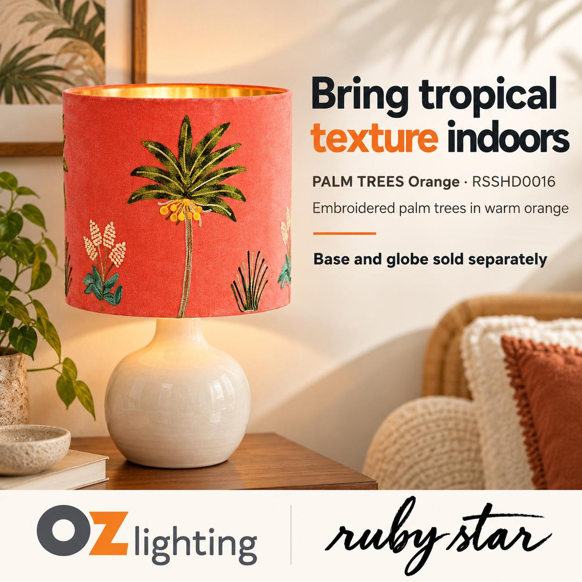 Ruby Star PALM TREES Drum Shade - 30cm, Orange-RUBY STAR-Ozlighting.com.au