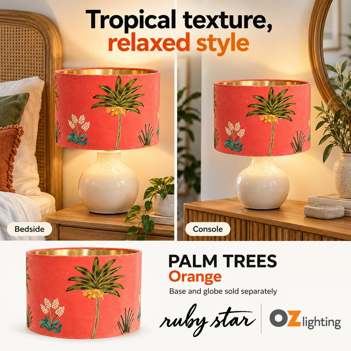 Ruby Star PALM TREES Drum Shade - 40cm, Orange-RUBY STAR-Ozlighting.com.au