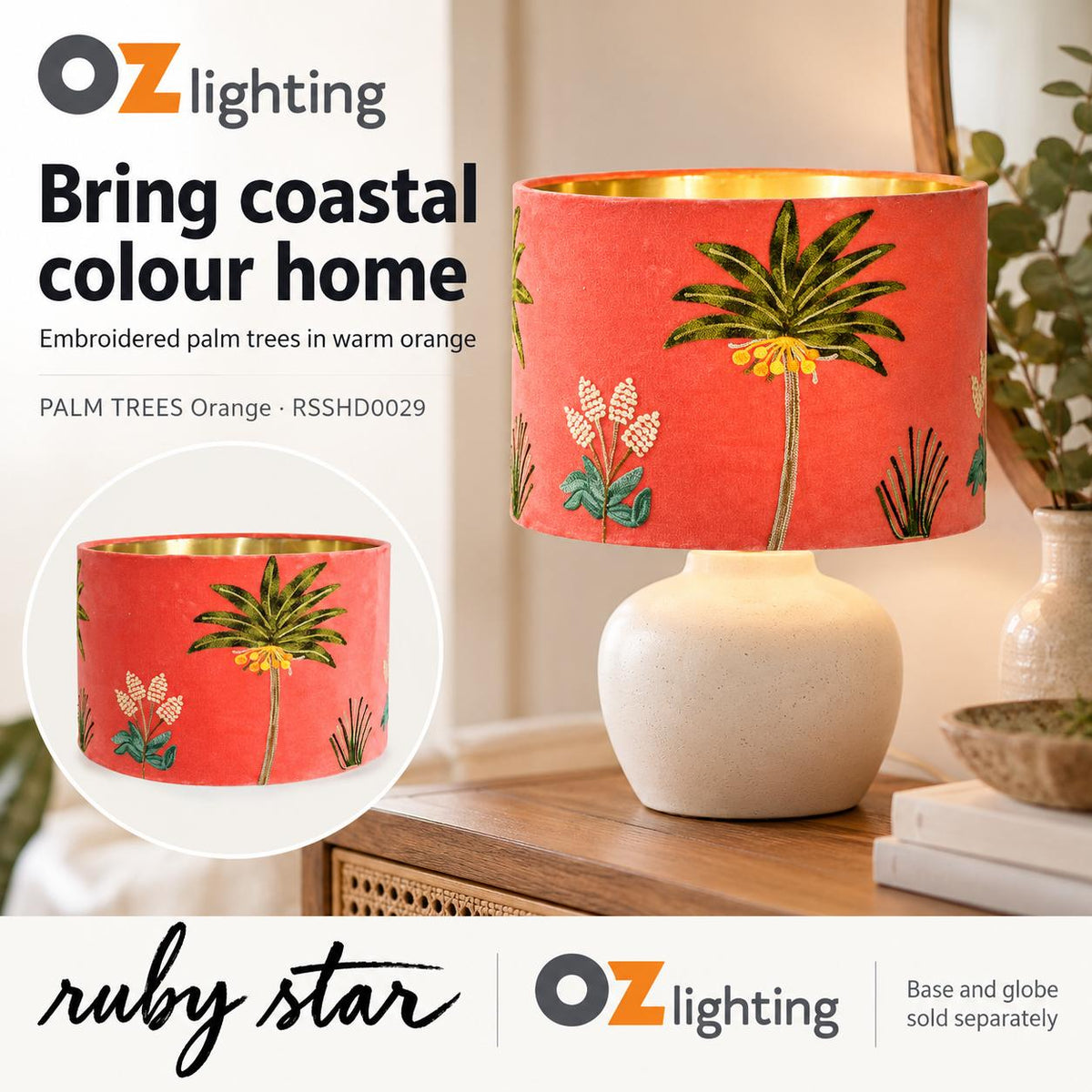 Ruby Star PALM TREES Drum Shade - 40cm, Orange-RUBY STAR-Ozlighting.com.au