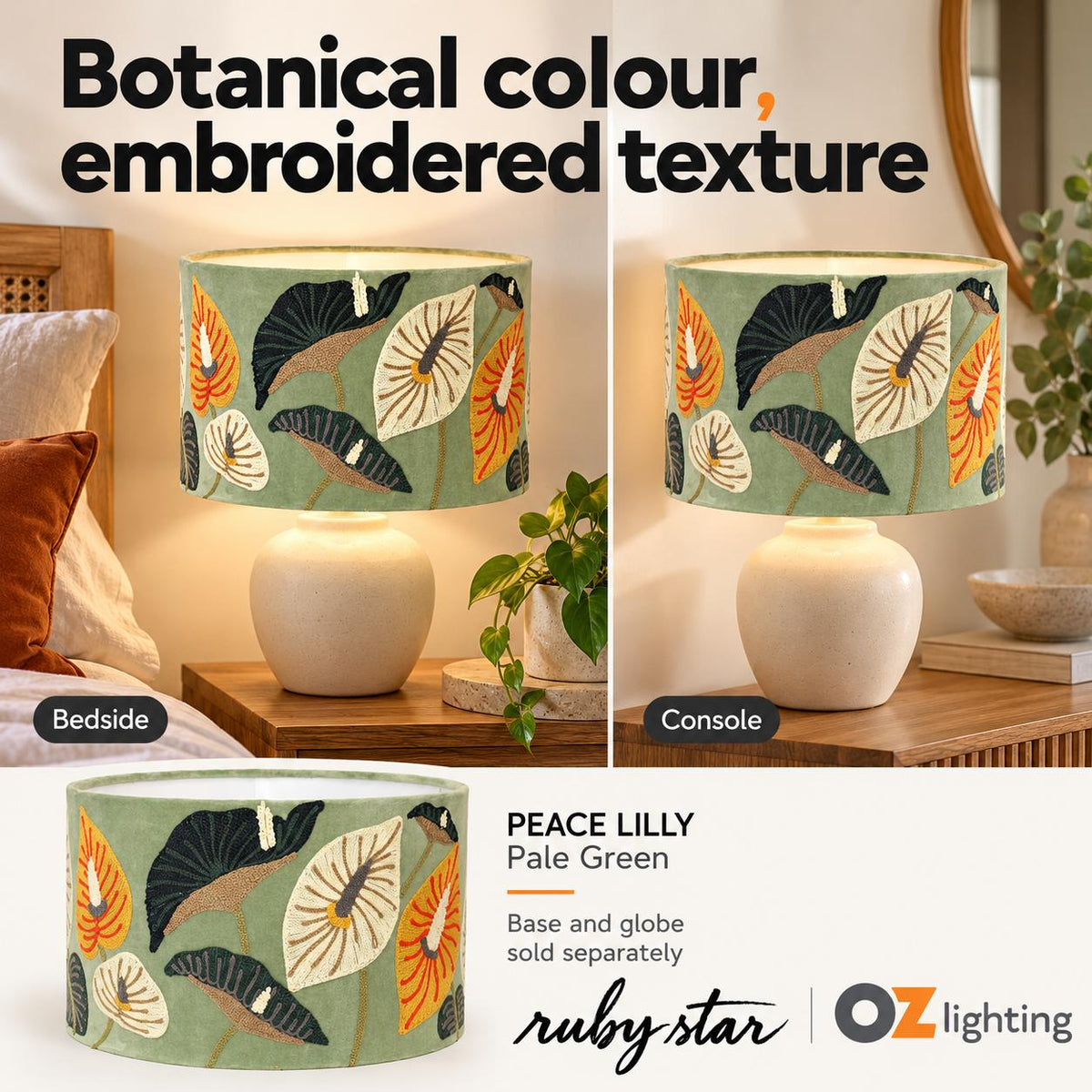 Ruby Star PEACE LILLY Drum Shade - 40cm, Pale Green-RUBY STAR-Ozlighting.com.au