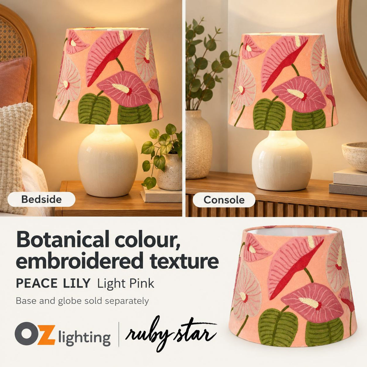 Ruby Star PEACE LILY Tapered Shade - Light Pink-RUBY STAR-Ozlighting.com.au
