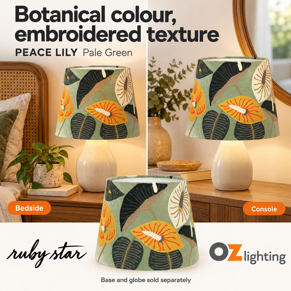 Ruby Star PEACE LILY Tapered Shade - Pale Green-RUBY STAR-Ozlighting.com.au