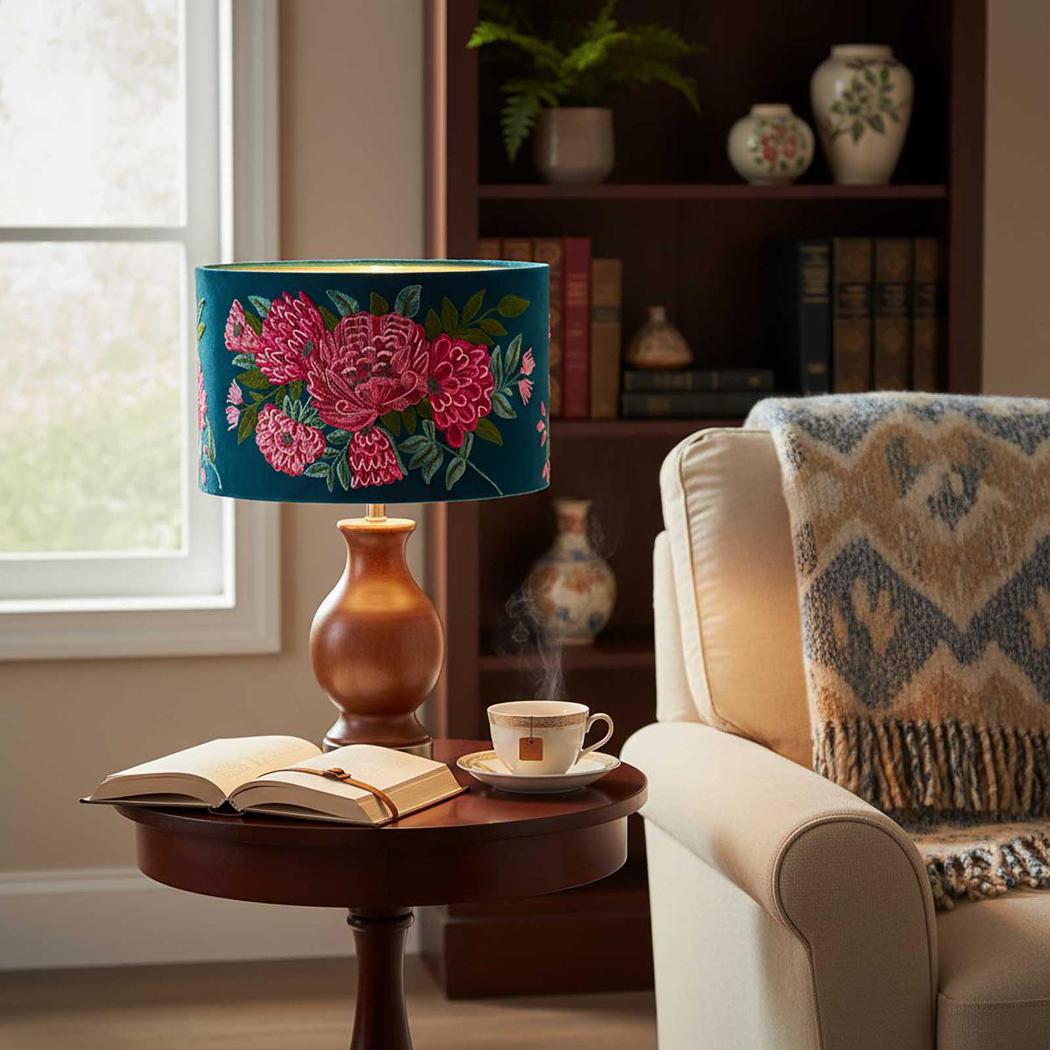 Ruby Star PEONY Drum Shade 40x25cm Teal-RUBY STAR-Ozlighting.com.au