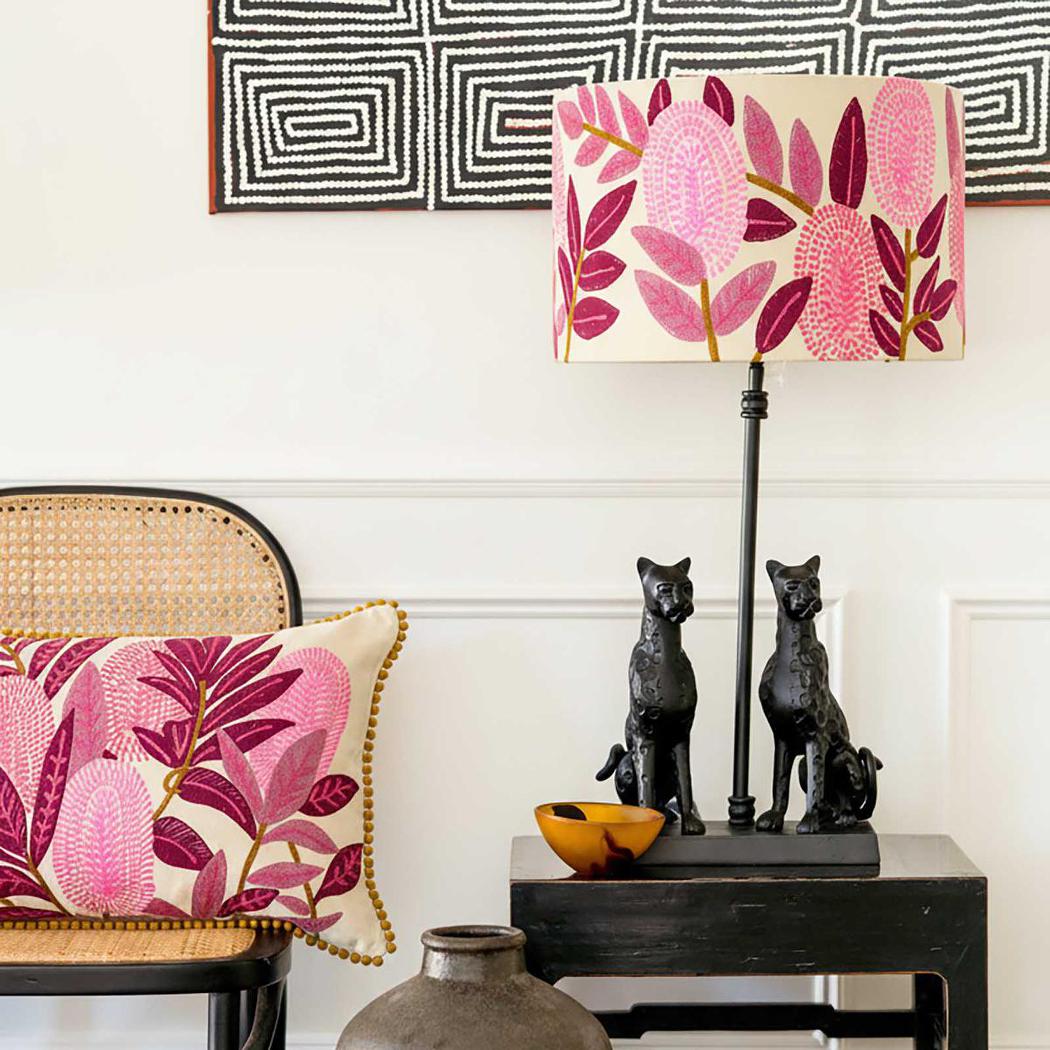 Ruby Star PINK BANKSIA Drum Shade 40x25cm Cream-RUBY STAR-Ozlighting.com.au