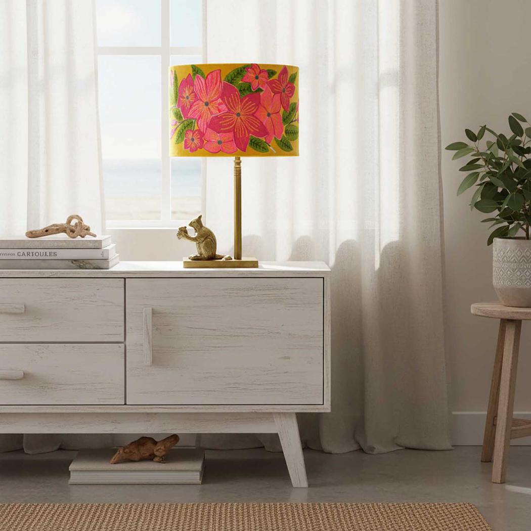 Ruby Star PINK FRANGIPANI Drum Shade 40x25cm Yellow-RUBY STAR-Ozlighting.com.au