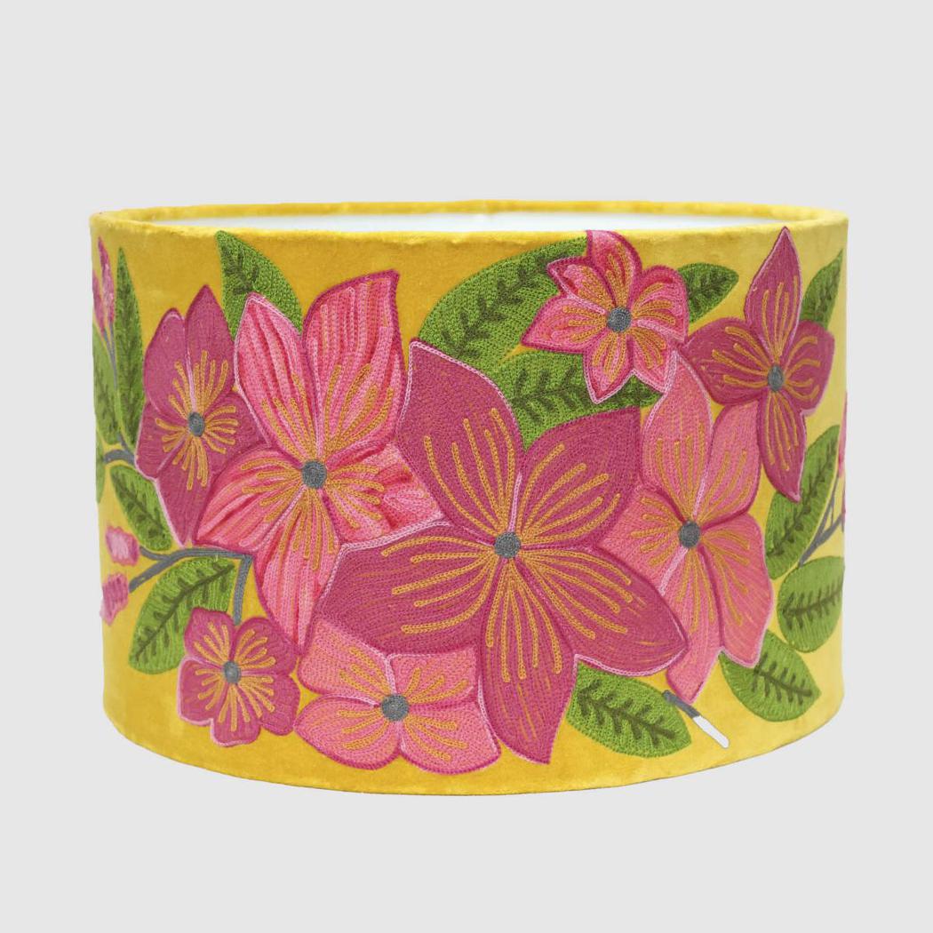 Ruby Star PINK FRANGIPANI Drum Shade 40x25cm Yellow-RUBY STAR-Ozlighting.com.au