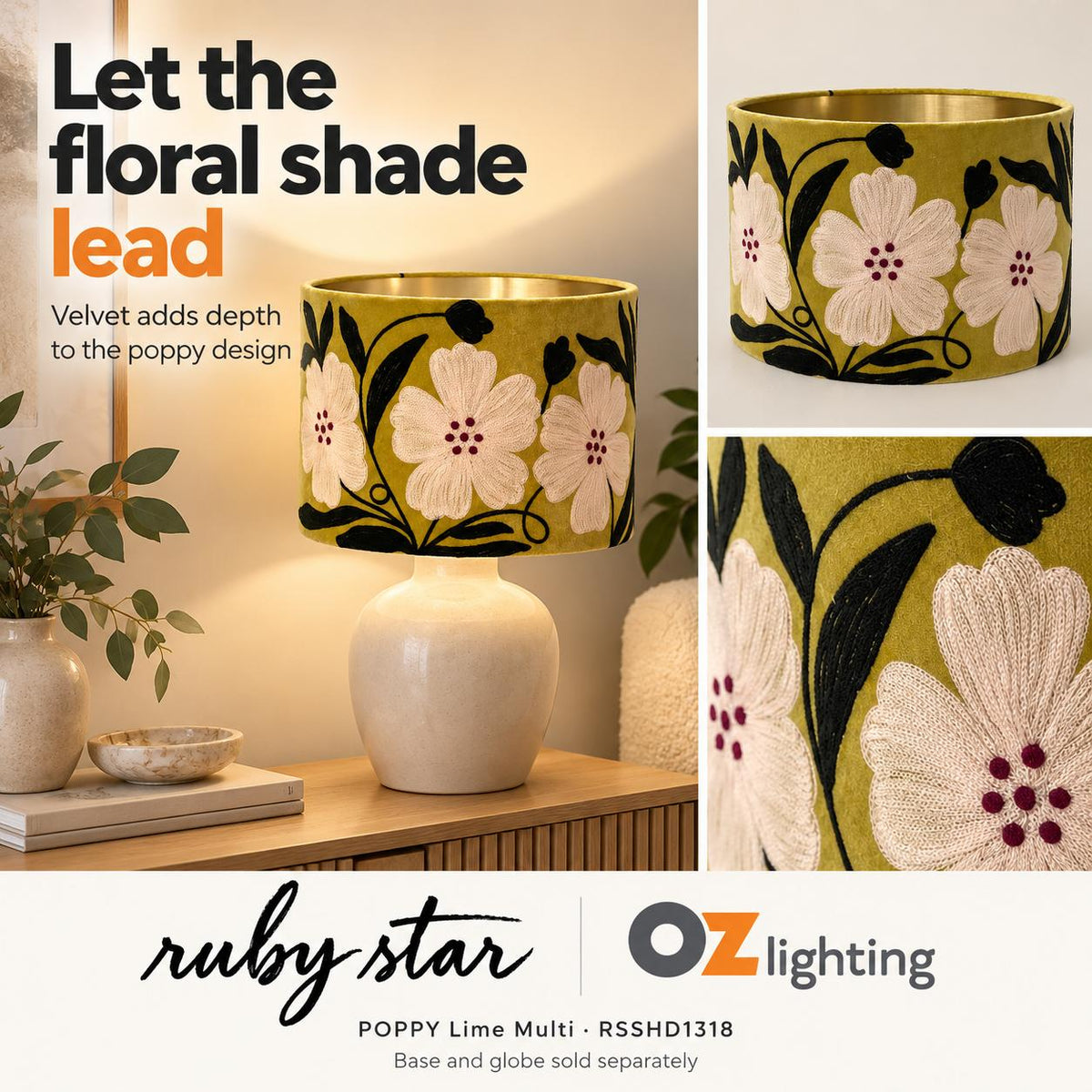 Ruby Star POPPY Drum Shade - Velvet, Lime Multi-RUBY STAR-Ozlighting.com.au