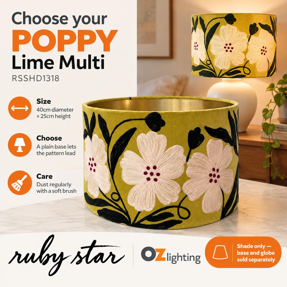Ruby Star POPPY Drum Shade - Velvet, Lime Multi-RUBY STAR-Ozlighting.com.au