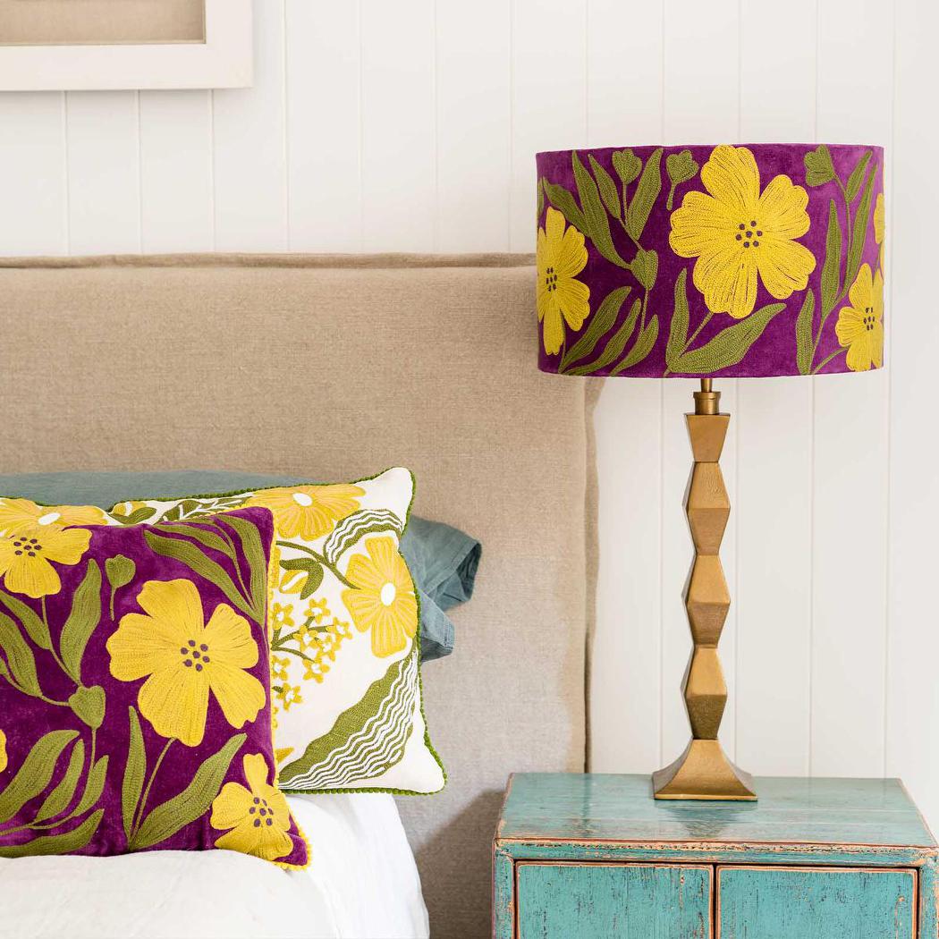 Ruby Star POPPY Velvet Drum Shade Purple Multi-RUBY STAR-Ozlighting.com.au