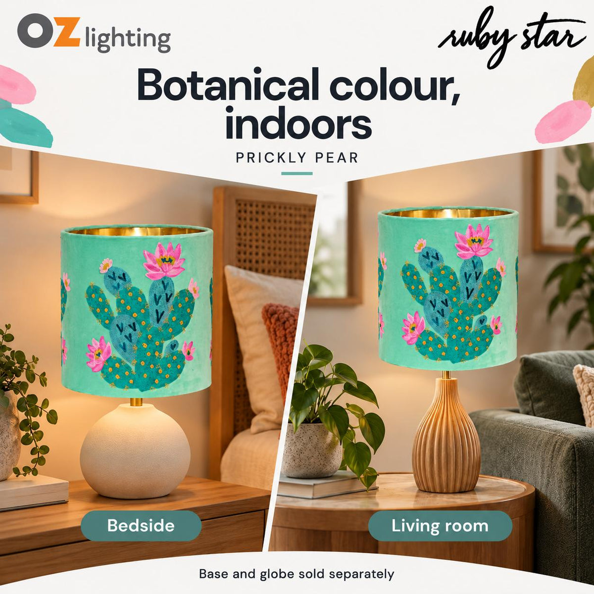 Ruby Star PRICKLY PEAR CACTUS Drum Shade - 30cm, Teal-RUBY STAR-Ozlighting.com.au