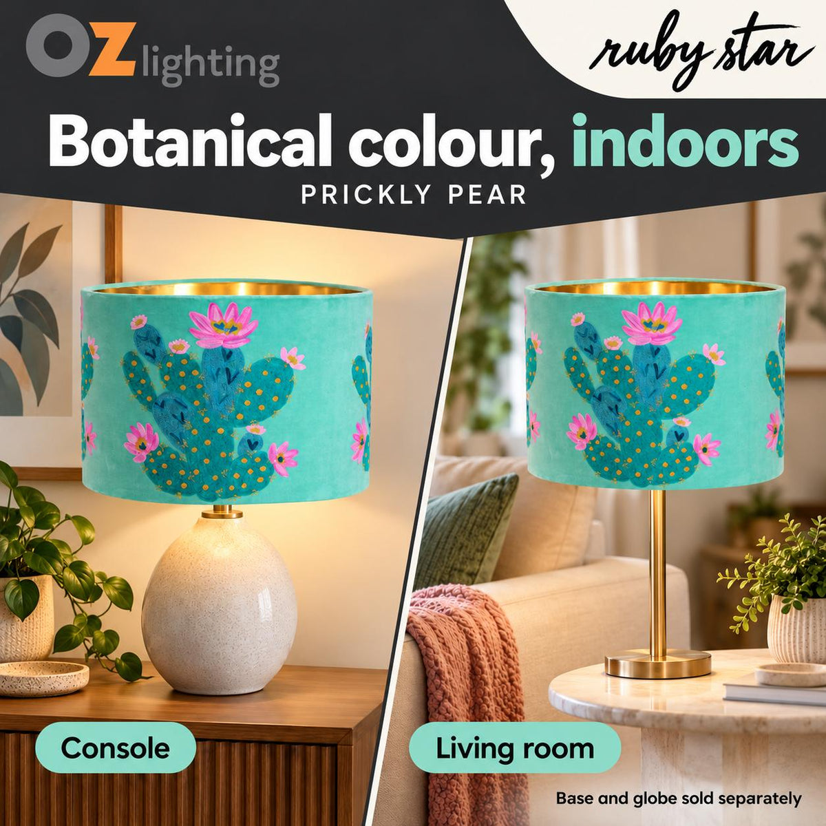 Ruby Star PRICKLY PEAR CACTUS Drum Shade - 40cm, Teal-RUBY STAR-Ozlighting.com.au
