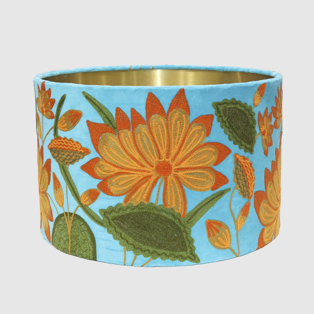 Ruby Star SUNFLOWER Drum Shade 40x25cm Aqua-RUBY STAR-Ozlighting.com.au