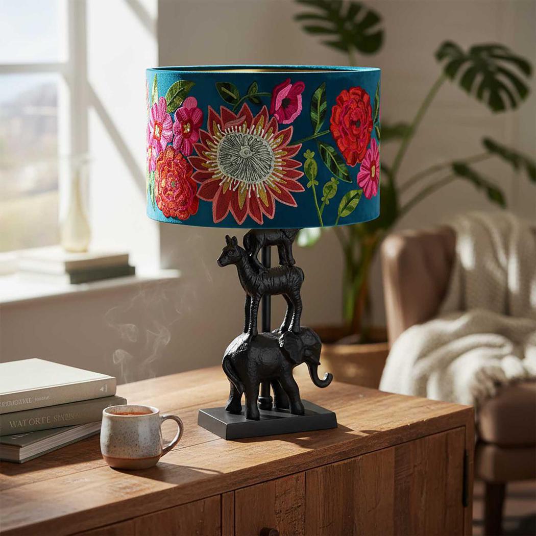 Ruby Star TROPICAL GARDEN Drum Shade 40x25cm Teal-RUBY STAR-Ozlighting.com.au