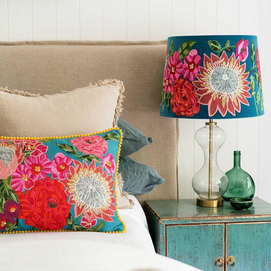 Ruby Star TROPICAL GARDEN Drum Shade 40x25cm Teal-RUBY STAR-Ozlighting.com.au
